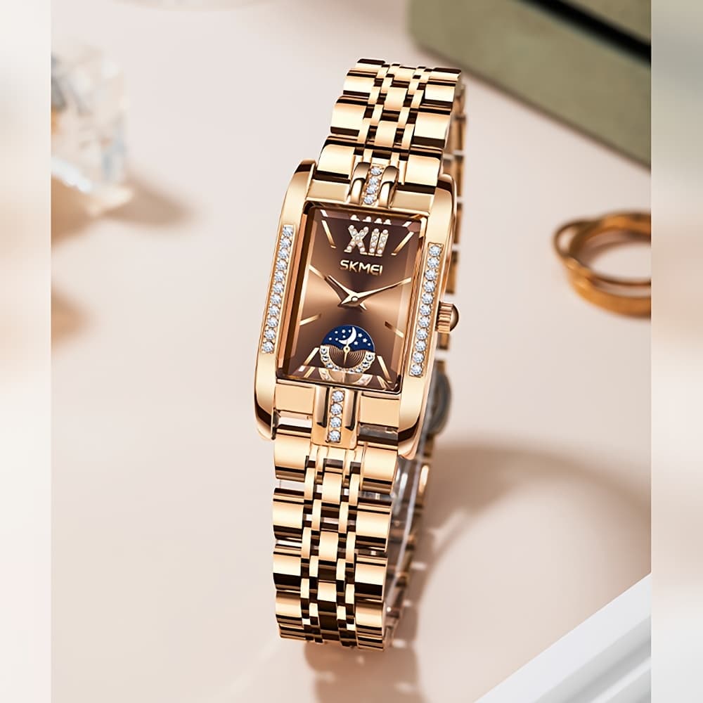 TEMU Women's Elegant Light Luxury With Blue & Stainless Modular Wristwatch - Square Quartz Movement Bracelet Suitable For Gifts, Daily Wear & Special Occasions