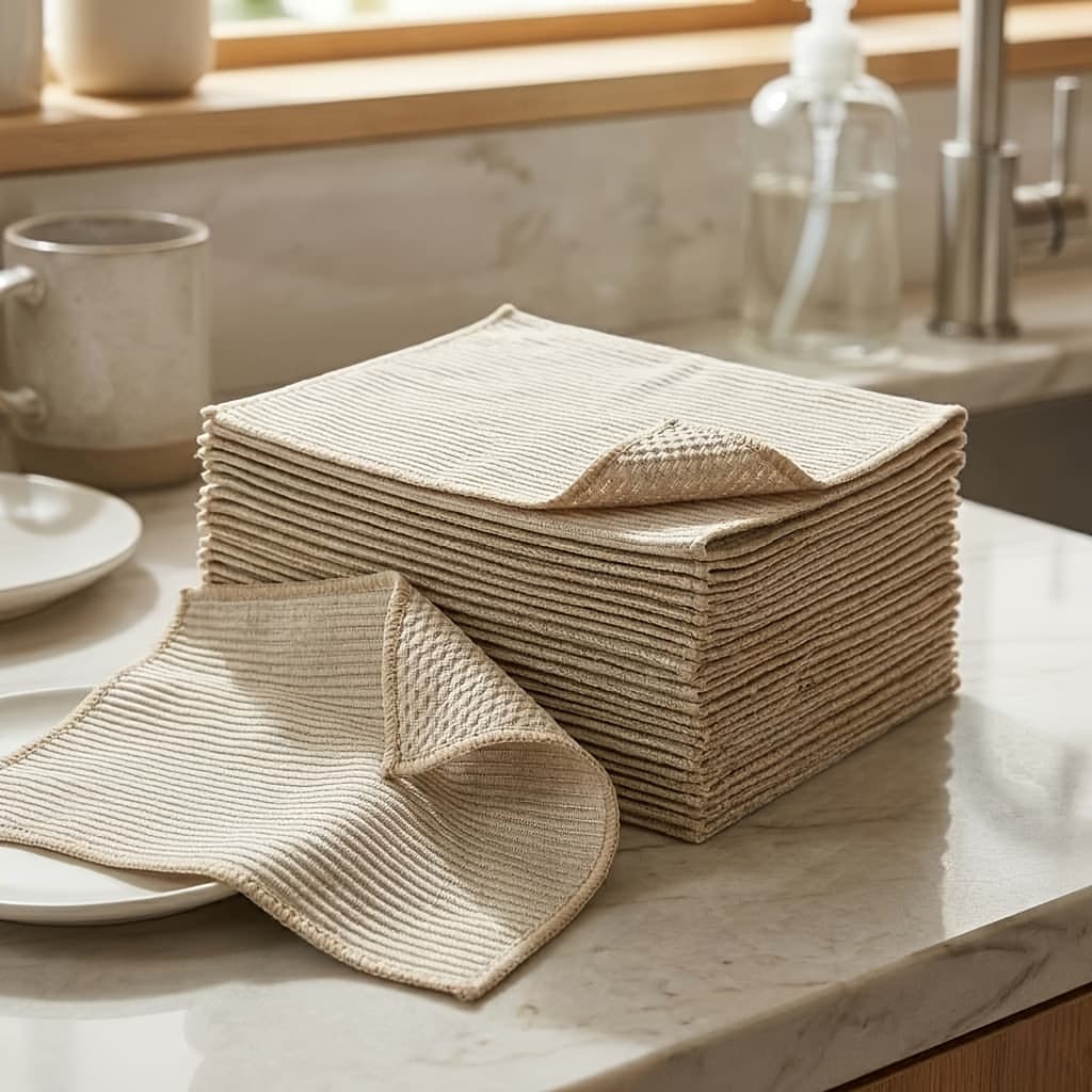 TEMU 3/5-pack Waffle Weave Microfiber Kitchen Towels, Double-sided Thickened Absorbent Dish Cloths, Reusable Cleaning Rags