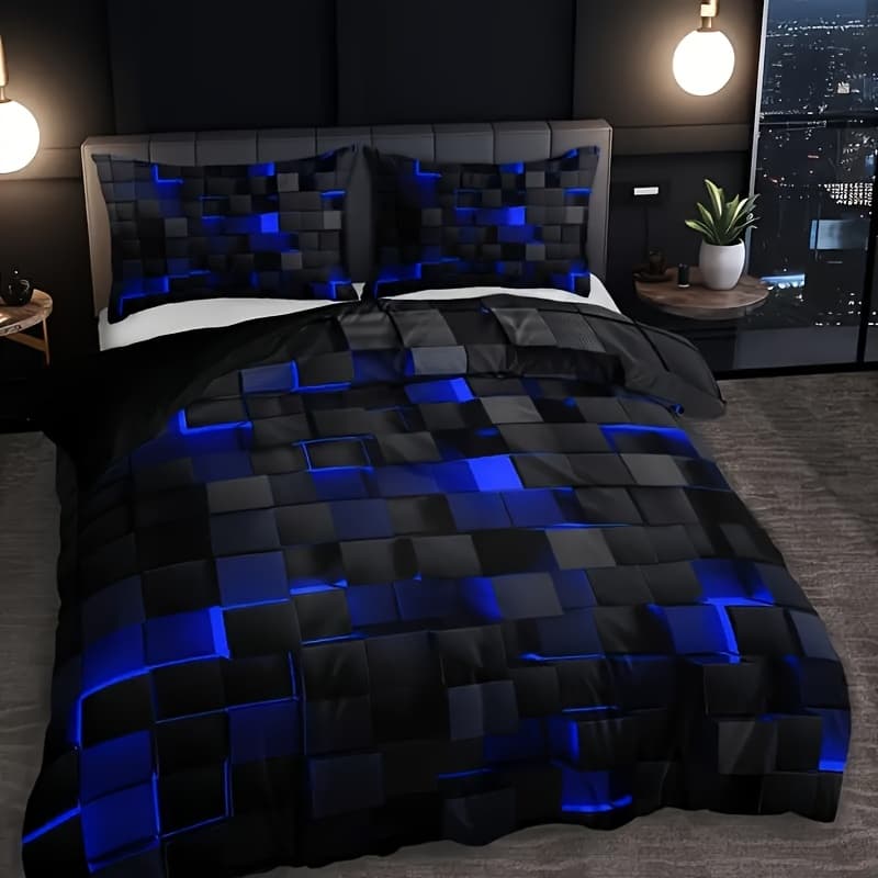 TEMU 3pcs Digital Printing Duvet Cover With Pillowcases For All , Twin/full/queen/king Size, Cool Tech Style Comforter Cover Bedding, No Pillow Inserts(blue, Red, Orange, Green)