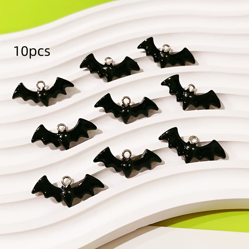 TEMU 10pcs/pack Halloween Cute Bat Resin Pendant Diy Earrings Necklace Jewelry Making Accessories