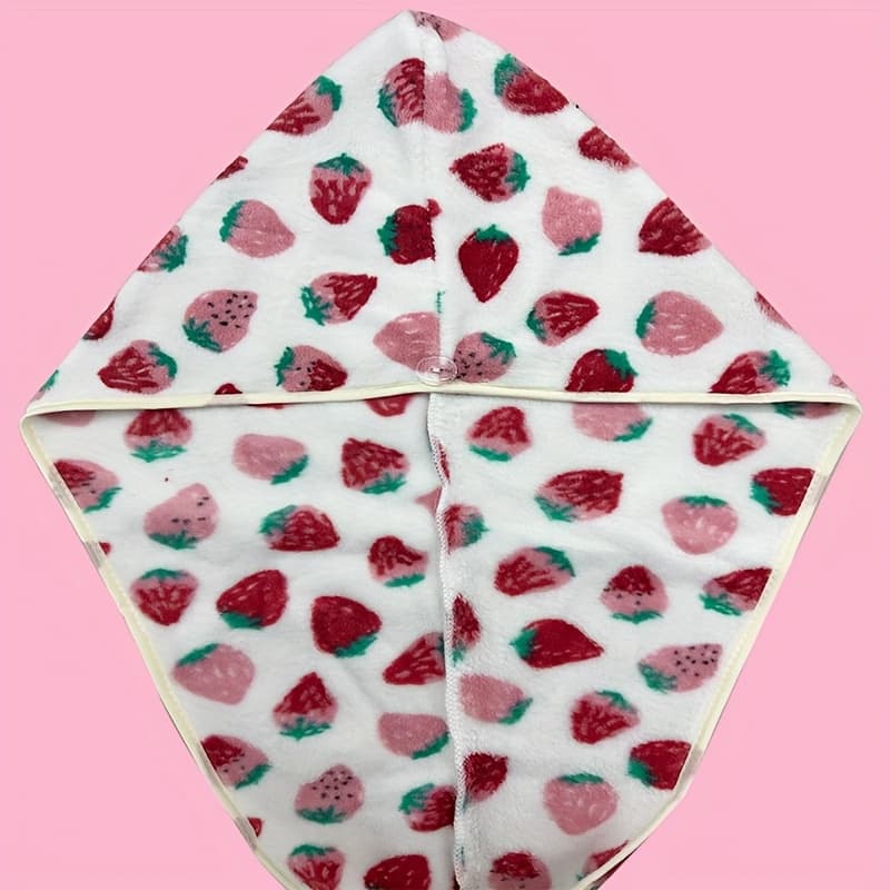 TEMU 1pc Ultra-absorbent Strawberry Pattern Hair Drying For Women - Fleece, Quick- Towel With Thickened Material For & Split End Protection, Cute Bathroom Accessory