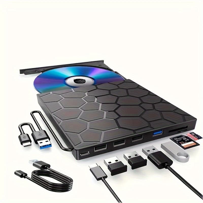 TEMU External Cd/dvd Drive For Laptop, Dvd Player For Laptop, 8in 1 Usb 3.0 Portable,dvd/ Cd Burner External Disk Drive Optical Compatible With Laptop Desktop ,/10/8/7 ,player And Burner Cd/vcd/dvd