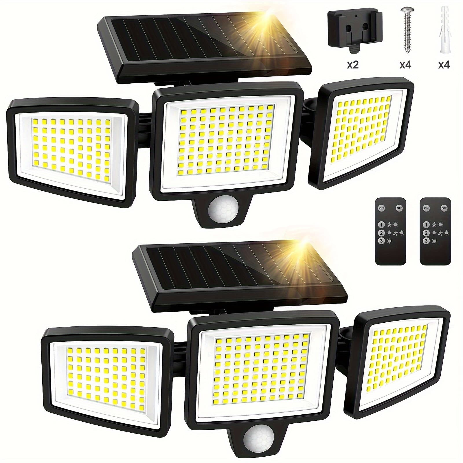 TEMU (pack Of 1/2/3) Outdoor Solar Light, 210led 2500lm Motion Sensor Security Light With Wireless Remote, Ip65, 3-head Led Floodlight For Porch, Garage, Patio Entrance, Deck