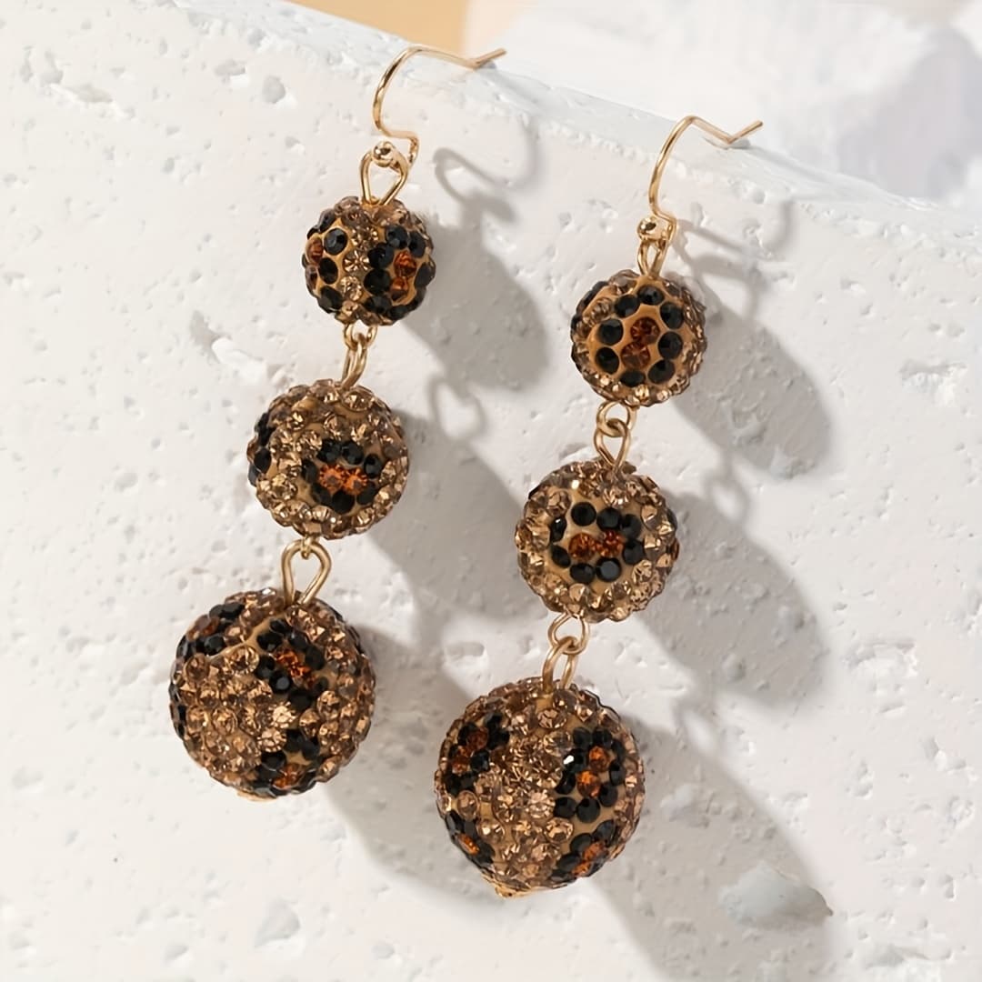 TEMU A Pair Of Elegant Vintage Drop Earrings For Women, Featuring Round Pendants With Leopard Print And Embellished With Rhinestones, Casual Wear And As A Holiday Gift