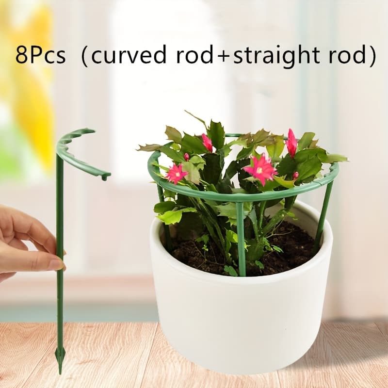 TEMU Flexible 8-pack Adjustable Half Circle Plant Support Stake Rings - Garden Tomato Cage For Climbing Flowers And Indoor Plants, Green Plastic Plant Stakes And Cages Set With Fixed Height