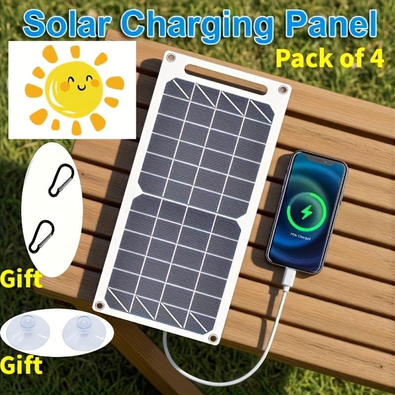 TEMU World's First [portable Solar Charger] With Usb Ports | Suitable For Hiking And Outdoor Use, 2 Usb Ports And Usb-c Output, Integrated Cable Design, Polycrystalline Solar Cells, Durable - A