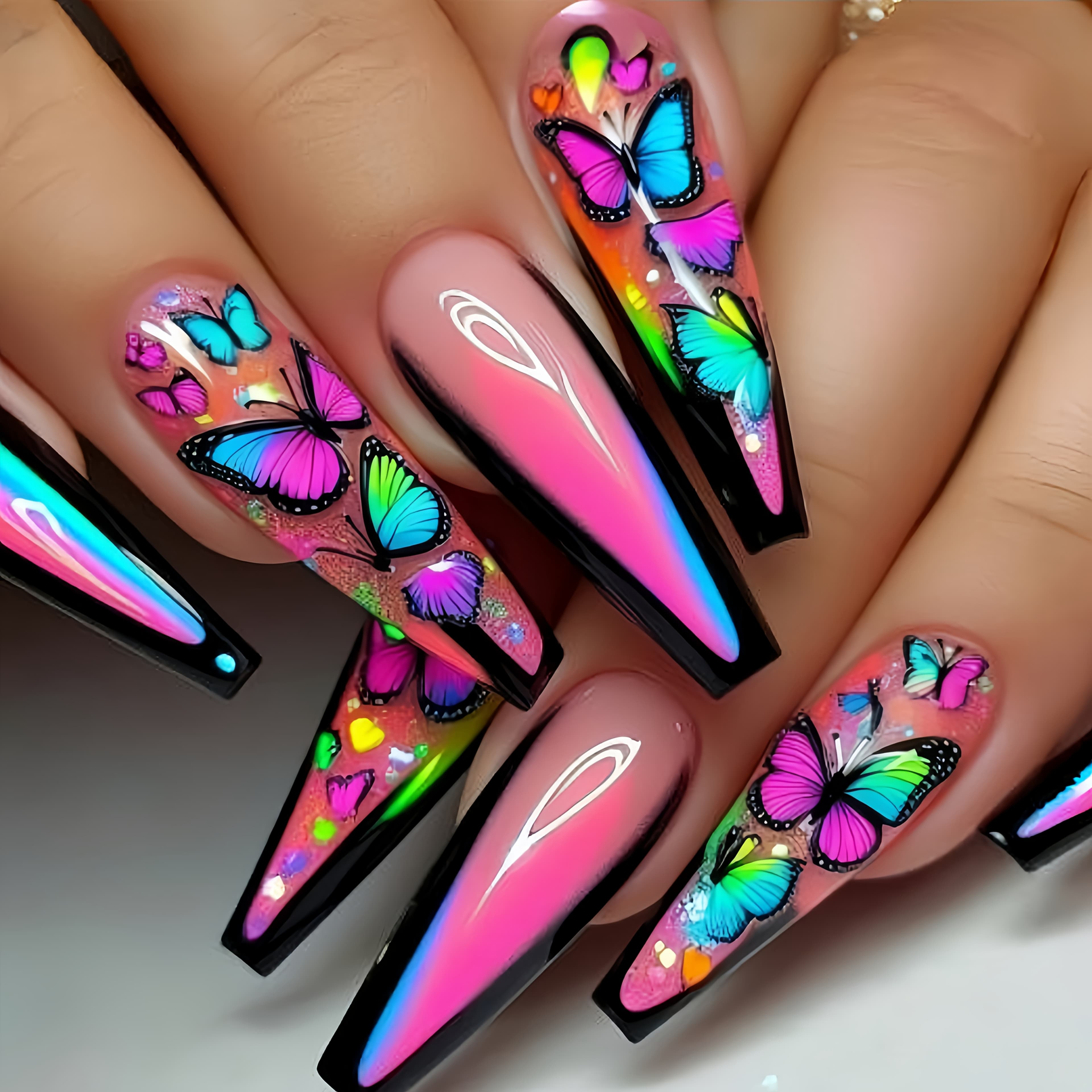 TEMU Long Ballet-shaped Nail Stickers, Smudge Pattern Shiny Nails, Fashionable High-end Feel False Nail Stickers, Removable 24pcs Press-on Nail Stickers
