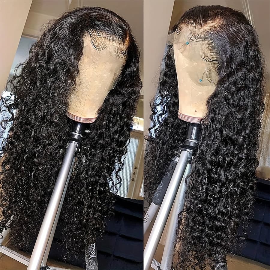 TEMU Black Deep Curly Lace Front Wig Glueless Pre Hairline Heat Resistant Fiber Synthetic Layered Water Wave Long Wigs For Women Daily Use-32inch