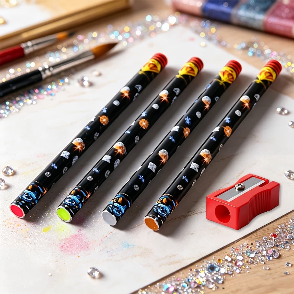 TEMU 5pcs/set Wax Crayon With Sharpener Nail Art Kit, 4-color Quick Pen, Nail Art Additions, Glue-on Pen, Nail Applicator, Set