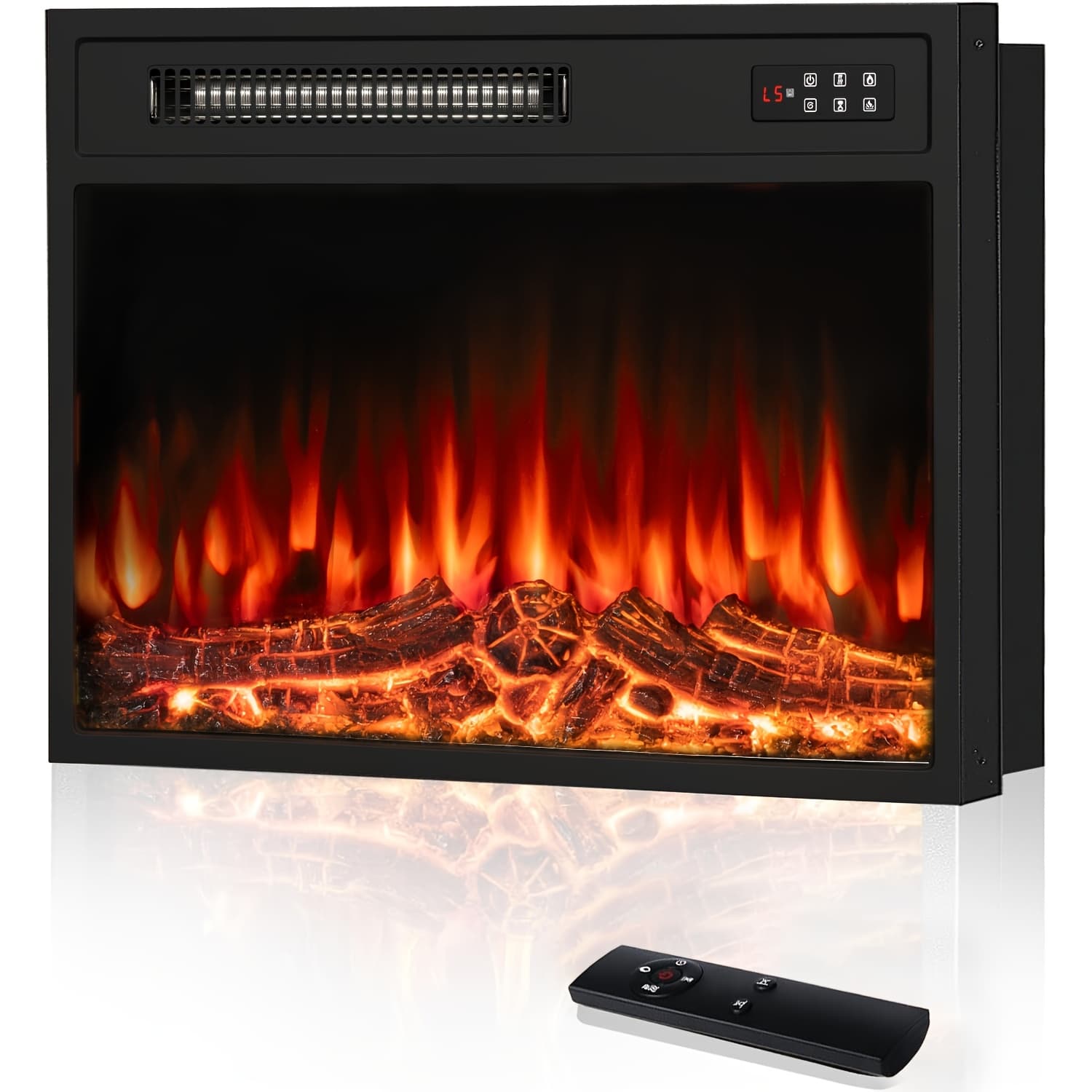 TEMU 23-inch Electric Fireplace Insert, Freestanding And Recessed Electric Stove Heater, Touch Screen, Flame Led Logs, Remote Control, 750w-1500w With Timer And Colorful Flame Option (23-inch)