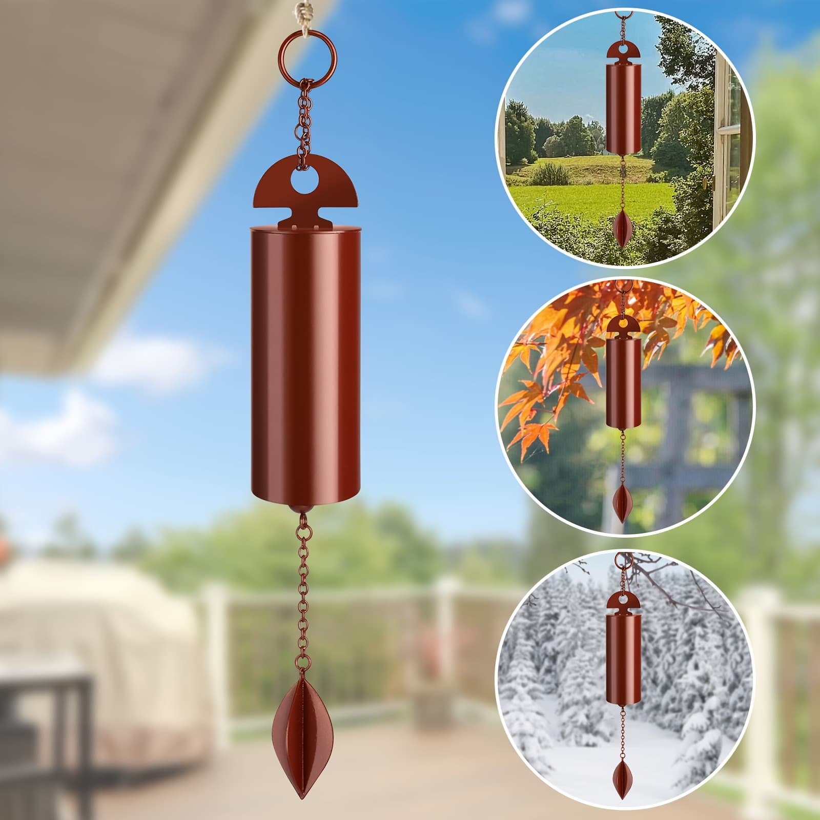 TEMU 2pcs 9.8inch Wind Chimes, Metal Pendant, Deep Tone Retro Hanging Decoration For Home Outdoor Garden, Festival Gift