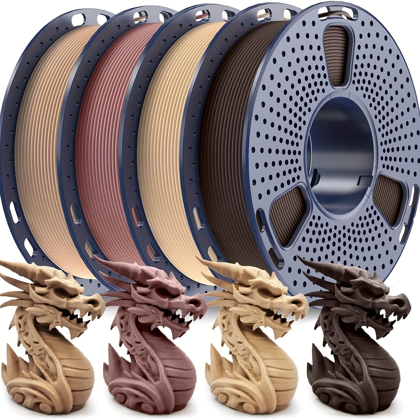TEMU 250g*4 Sunlu Wood Pla Filament Beginner Bundle, Sunlu 3d Printer Pla Wood Filament Wound, Individually Vacuum Packed, 1.75mm 250g Spool, 4 Rolls, Walnut+logs+cherry+maple