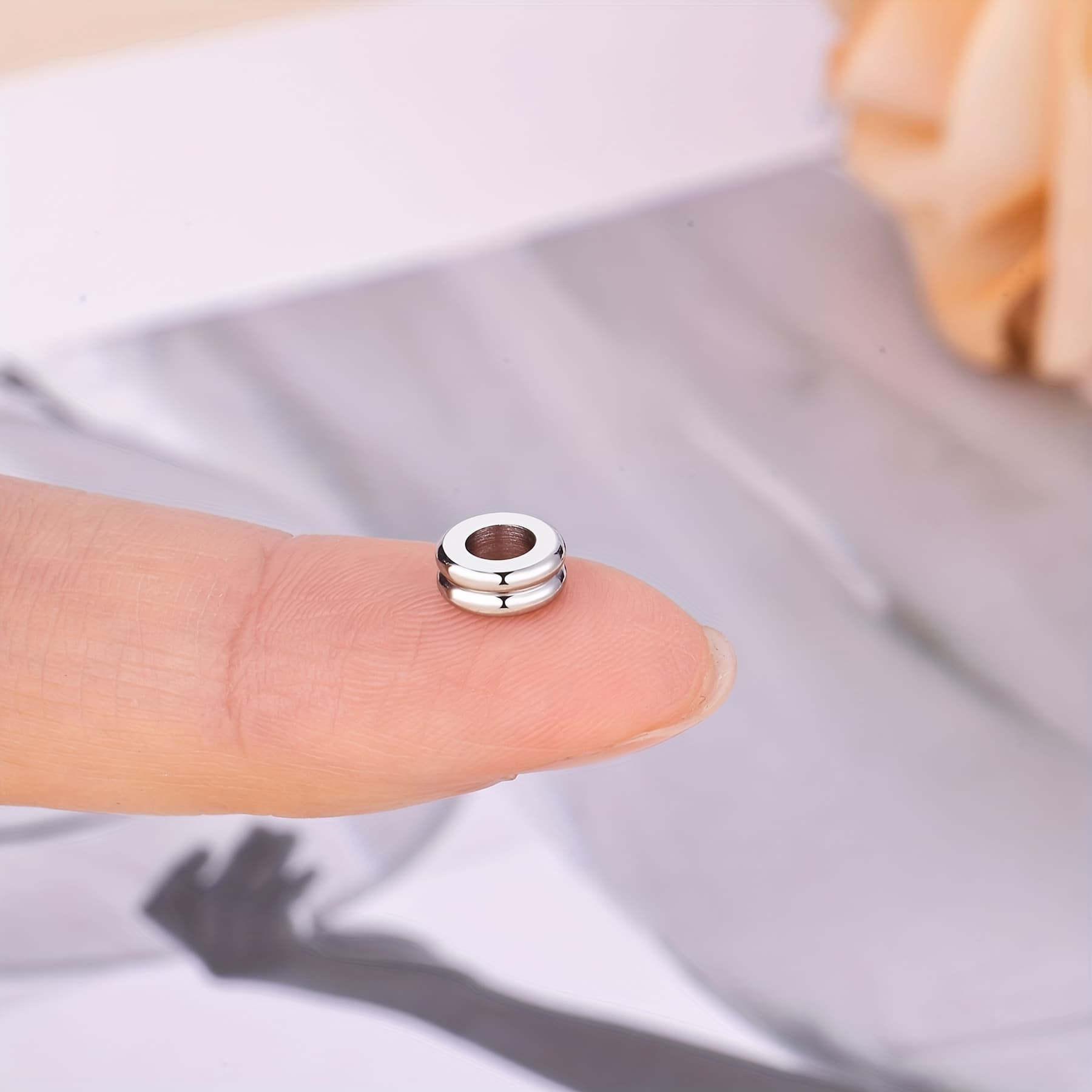 TEMU 80pcs Stainless Steel Grooved Spacer Beads For Making Accessories