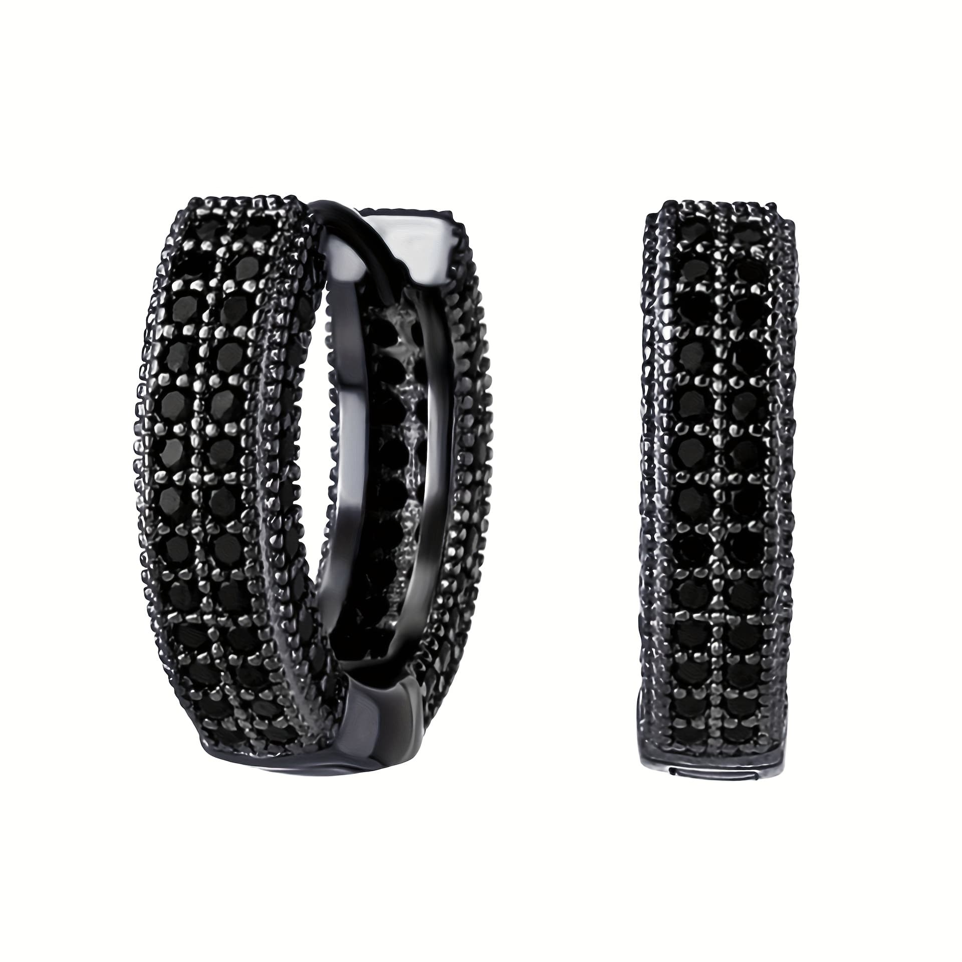 TEMU 1 Pair Luxurious Gothic Black Circular Earrings, With White Synthetic Cubic Synthetic Cubic Zirconiaia, , Perfect For Daily Wear And Beach Party Occasions, For Lovers