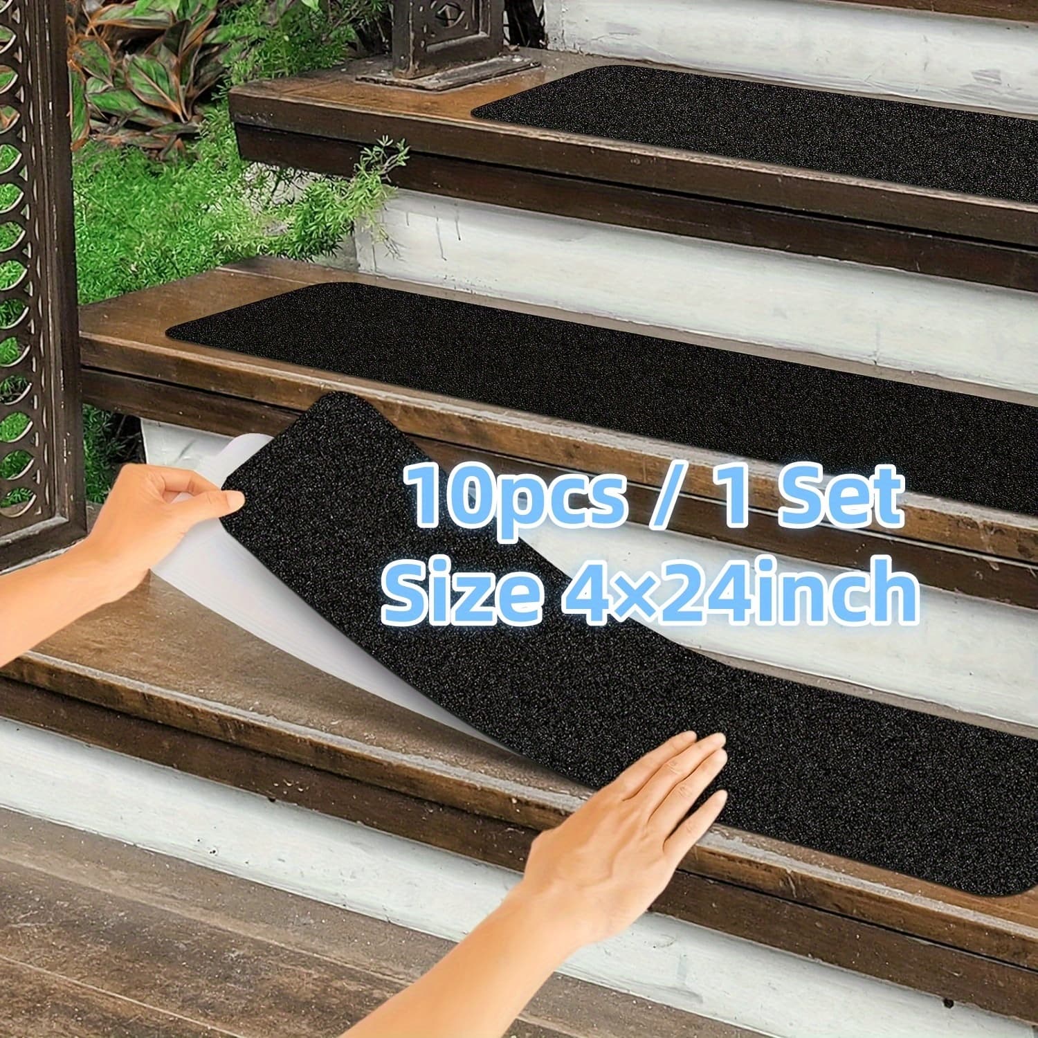 TEMU 10pcs Heavy Duty Non-slip Outdoor Stair Treads - 4"x24"pre-cut 80 Grit Anti-slip Grip Tape For Staircases, Skateboards, And Decks - Provides Superior Traction And Safety