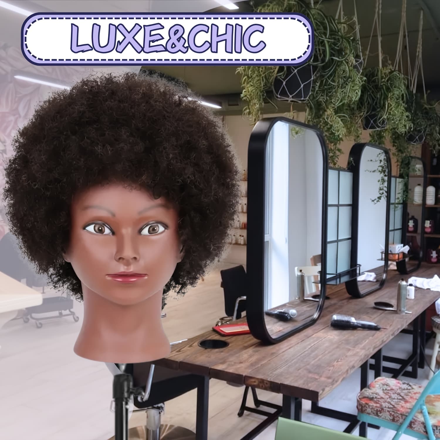 TEMU Kinky Afro Curly Human Hair Mannequin Head With Cosmetology Doll Head For Hair Hairdressing Training, Practice Braiding, Styling Practice, Cutting Braiding Practice