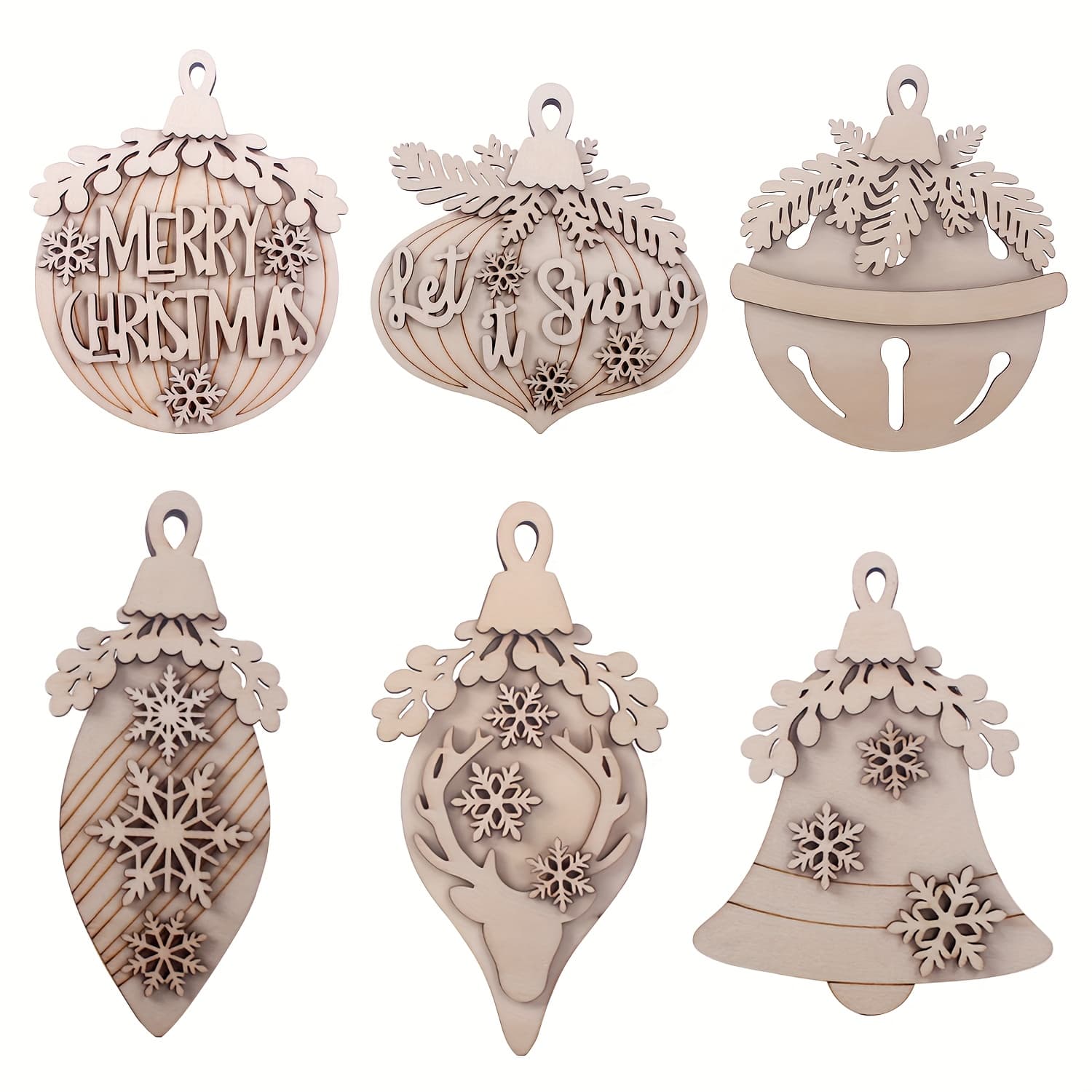 TEMU A Set Of 12 Unpainted Wooden Ornaments For Christmas Trees, Perfect For Winter Decorations, Holiday Presents, And Crafts