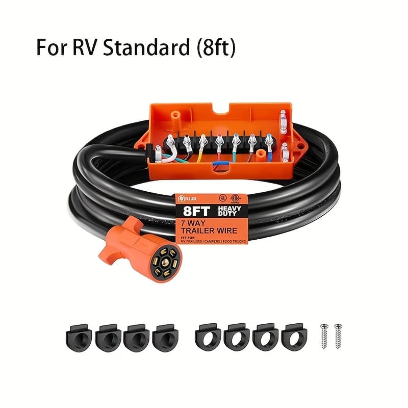 TEMU (8ft)7 Way Trailer Wiring Harness With Junction Box, Heavy Duty Waterproof Double Prongs Connector, Light & Brake Control 7 Inline Trailer Cable For Rv Standard