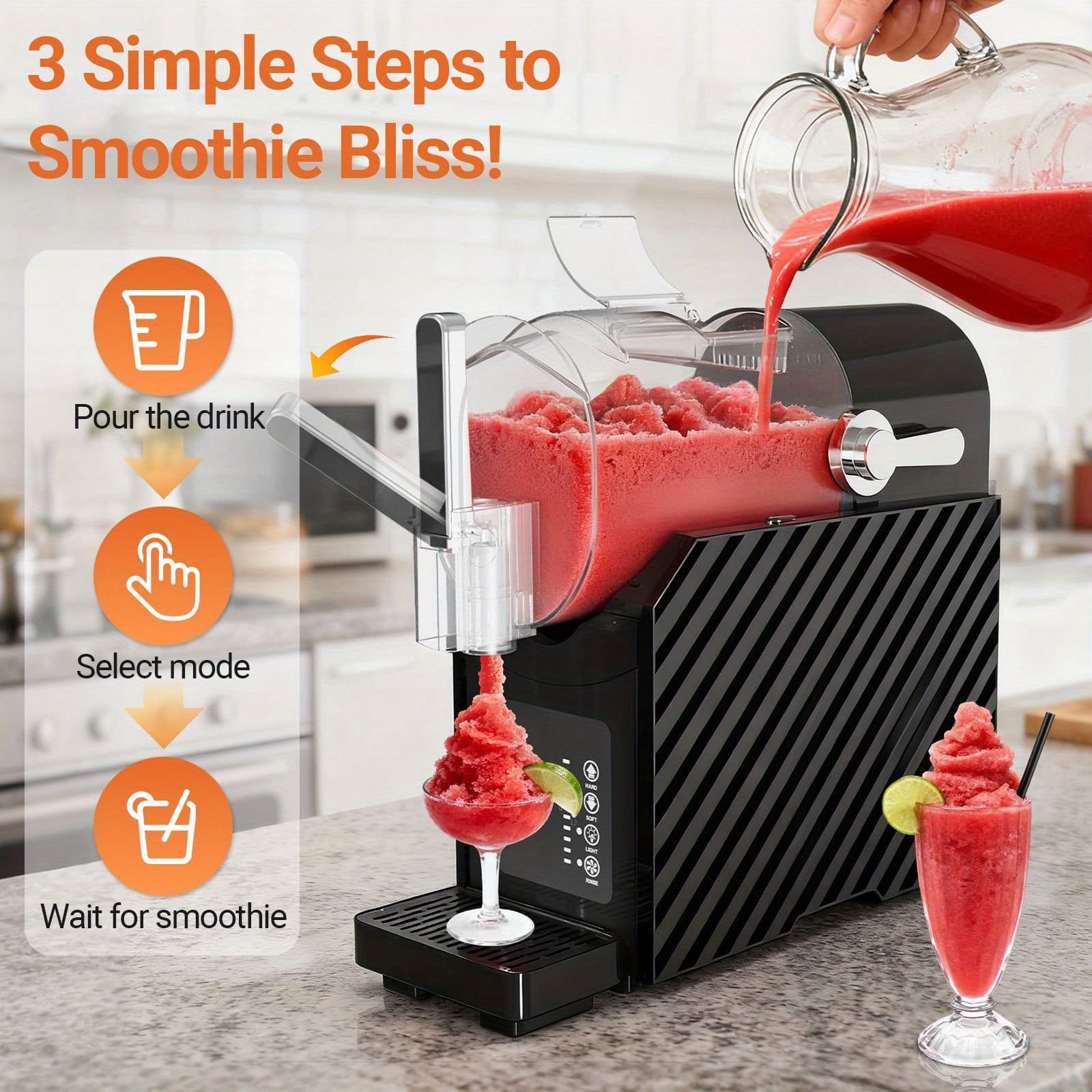 TEMU Slushie Machine 85oz, Drink Maker For Home With 3 Programs, Needed, Auto-clean, Led Display, Quiet Smoothie Maker For , Margaritas, Frappes & More