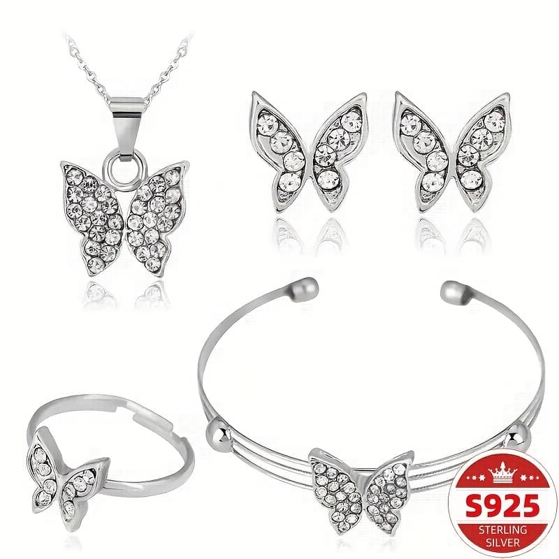 TEMU [ Jewelry Set Gift] 5pcs/set Of 925 Sterling And Cute Jewelry Set, Including 1 Necklace And 1 Bracelet And 2 Earrings And 1 Best Jewelry Set Gift For Fashionable Ladies