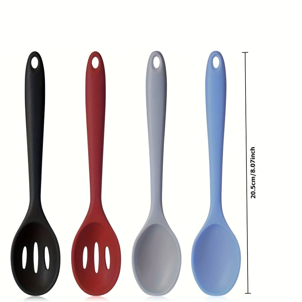 TEMU Set Of Silicone Cooking Spoons, Including Nonstick Mixing Spoons, Slotted Spoons, And A Large Heat-resistant Scoop For Kitchen Use, Baking, And Stirring