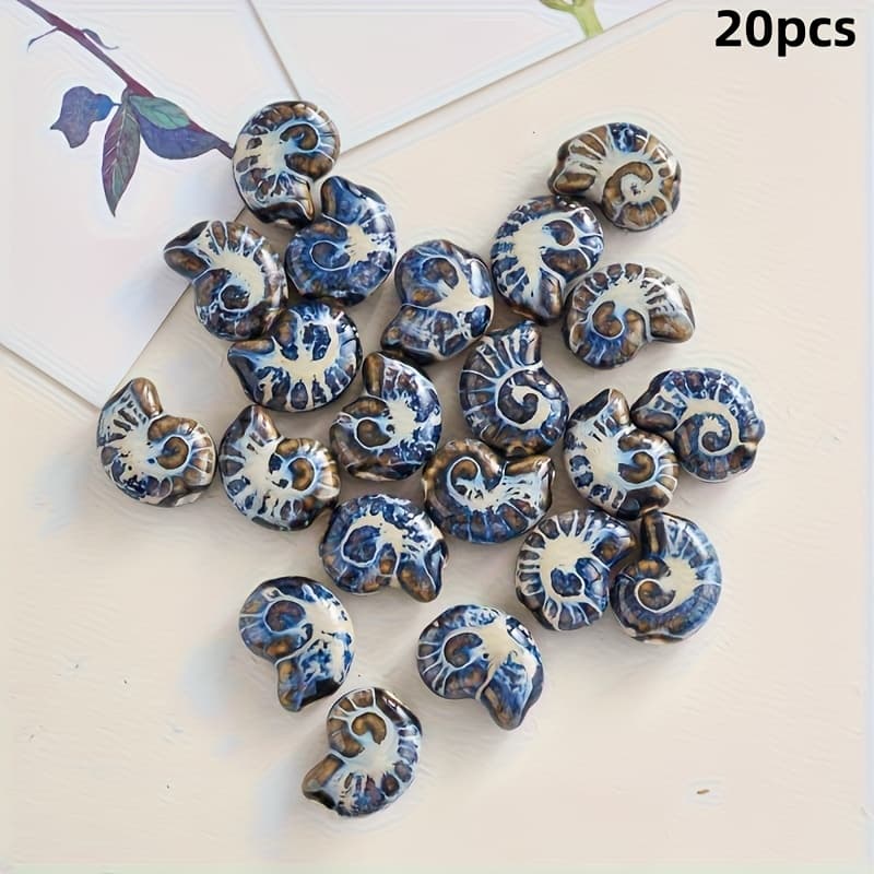 TEMU 20pcs Jingdezhen Ceramic Snail Beads - Porcelain Parrot Spiral Conch Shell Beads With Large Holes For Jewelry Making, Diy Crafts, Ocean-inspired Handmade Accessories