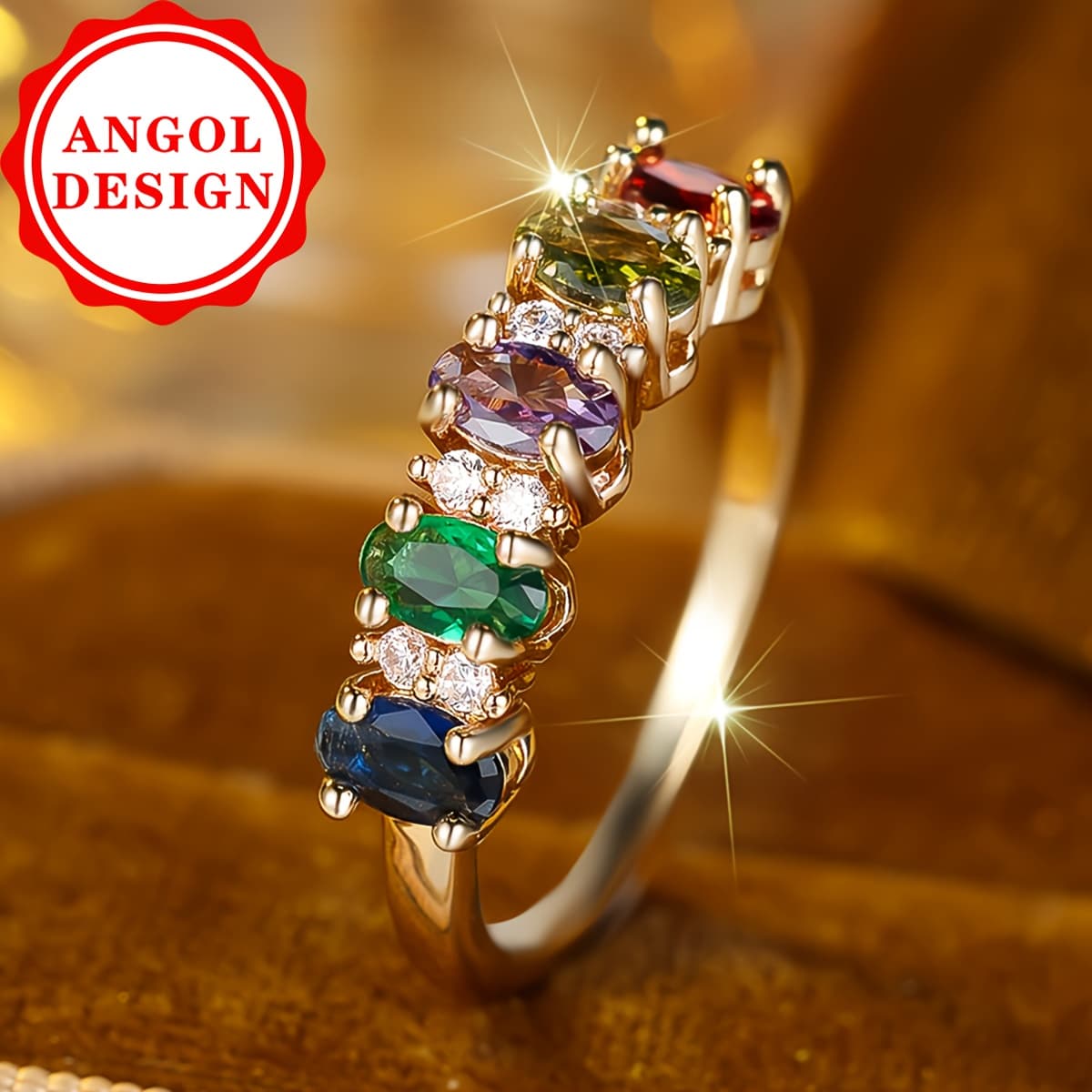 TEMU A Beautiful Ring Made Of Multicolored Synthetic Zirconia Egg Shape, Perfect For Parties, Weddings, And Everyday Wear