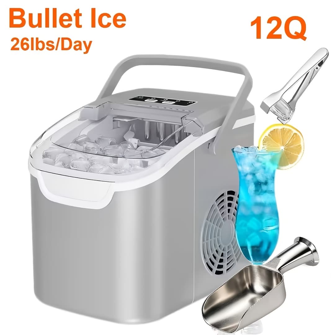 TEMU Or Ice Makers Countertop, Portable Ice Machine, Pebble Ice Machine With Chewable Pellet Ice, 26 Lbs/26.5 Lbs/35 Lbs Self-cleaning, Operation, For , Camping, Stainless Steel Black/silvery