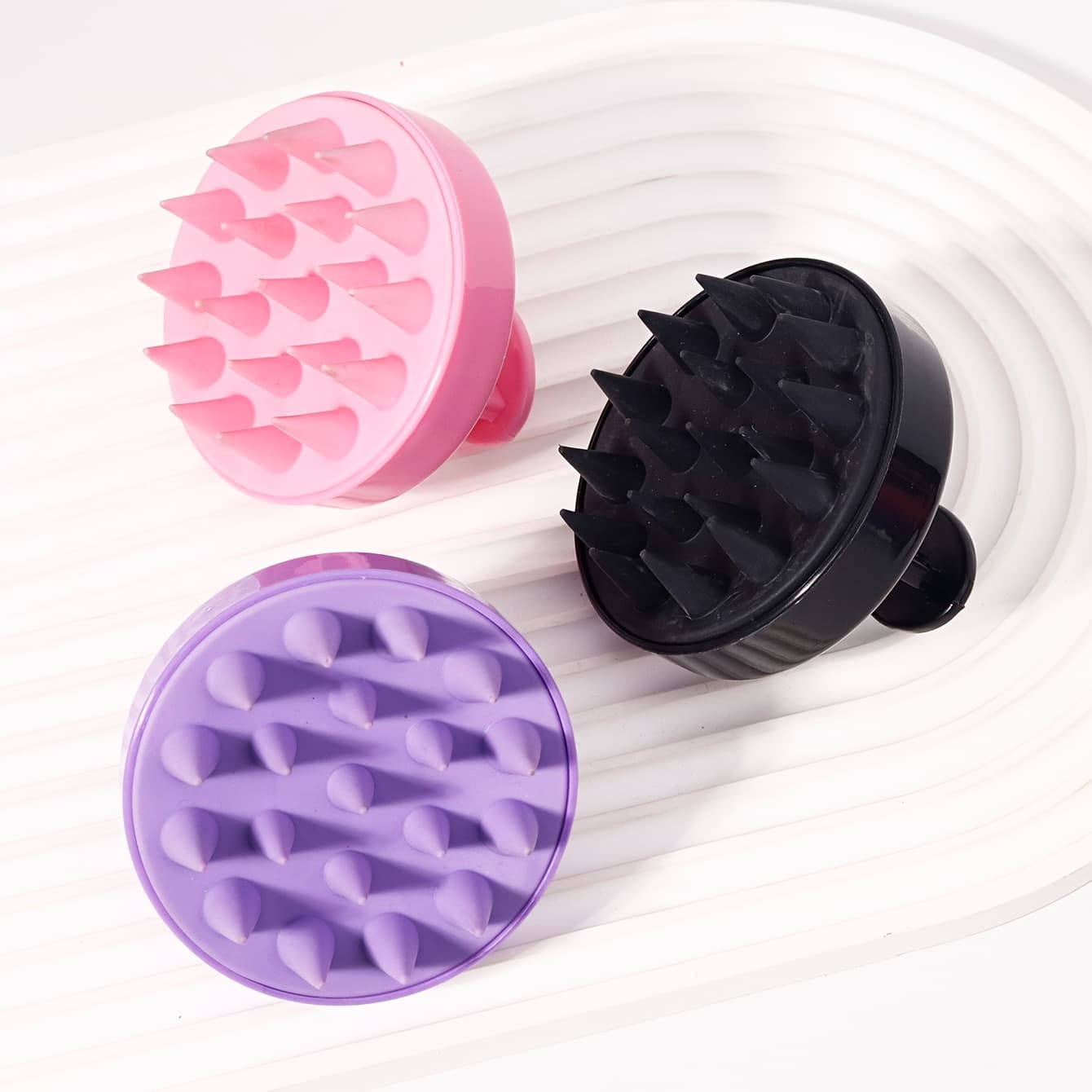TEMU 3pcs Mixed Color Silicone Shampoo And Massage Brush, Soft For Scalp, Deep Cleaning To Remove Oil And , Durable Material, Essential
