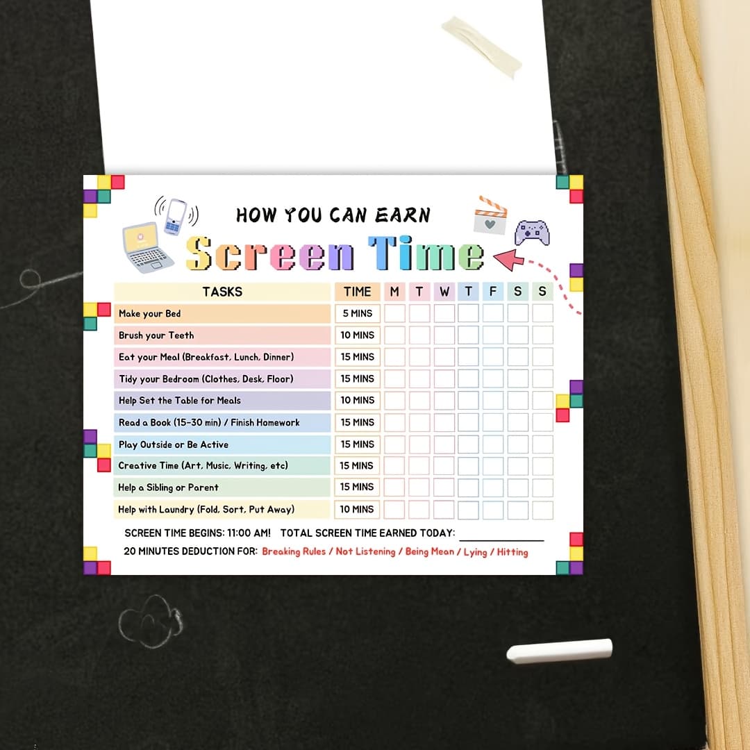 TEMU Art Screen Chart & Chore - Gamer Theme Behavior Chart With Parent- Tracking Table, Retro Video Game Wall Decor Suitable For Bedrooms, Routine & Chore Tracking, 2d Flat, Perfect For Room Decor