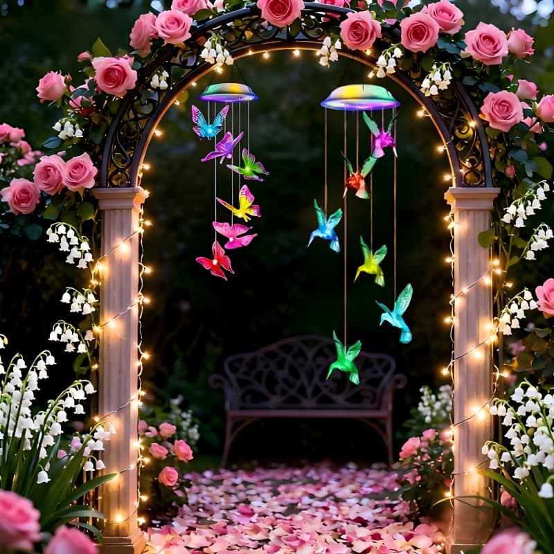 TEMU Hummingbird And Solar Wind Chimes 2pcs, Color Changing Light & Solar Powered, Solar Led Multi-, Outdoor Decor