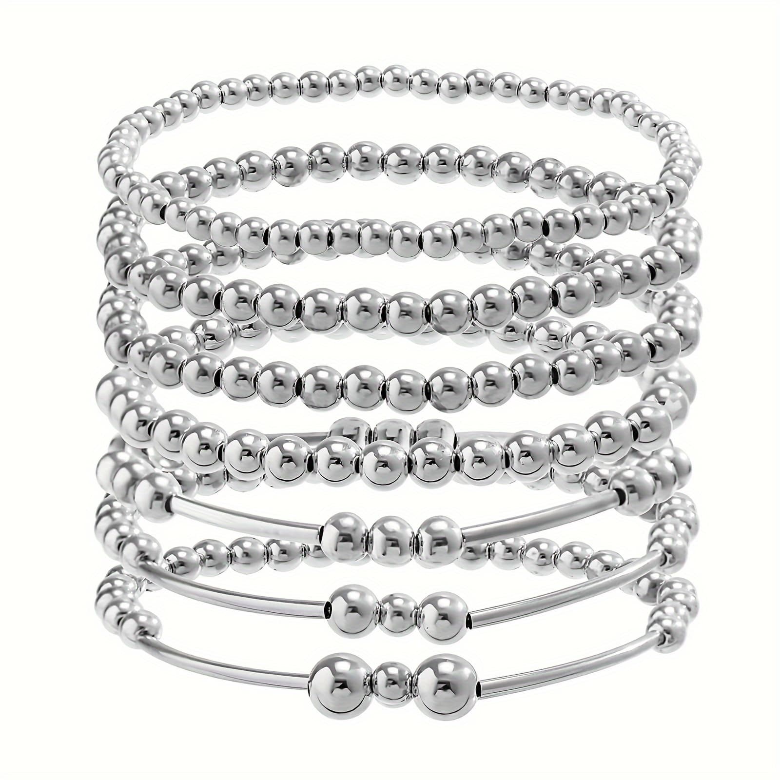 TEMU Stylish 7pcs Beaded Bracelet Collection For Women - Ideal For Everyday Wear, Romantic , Holidays, And Celebrations - Copper Alloy Additions, A Great Present For Her