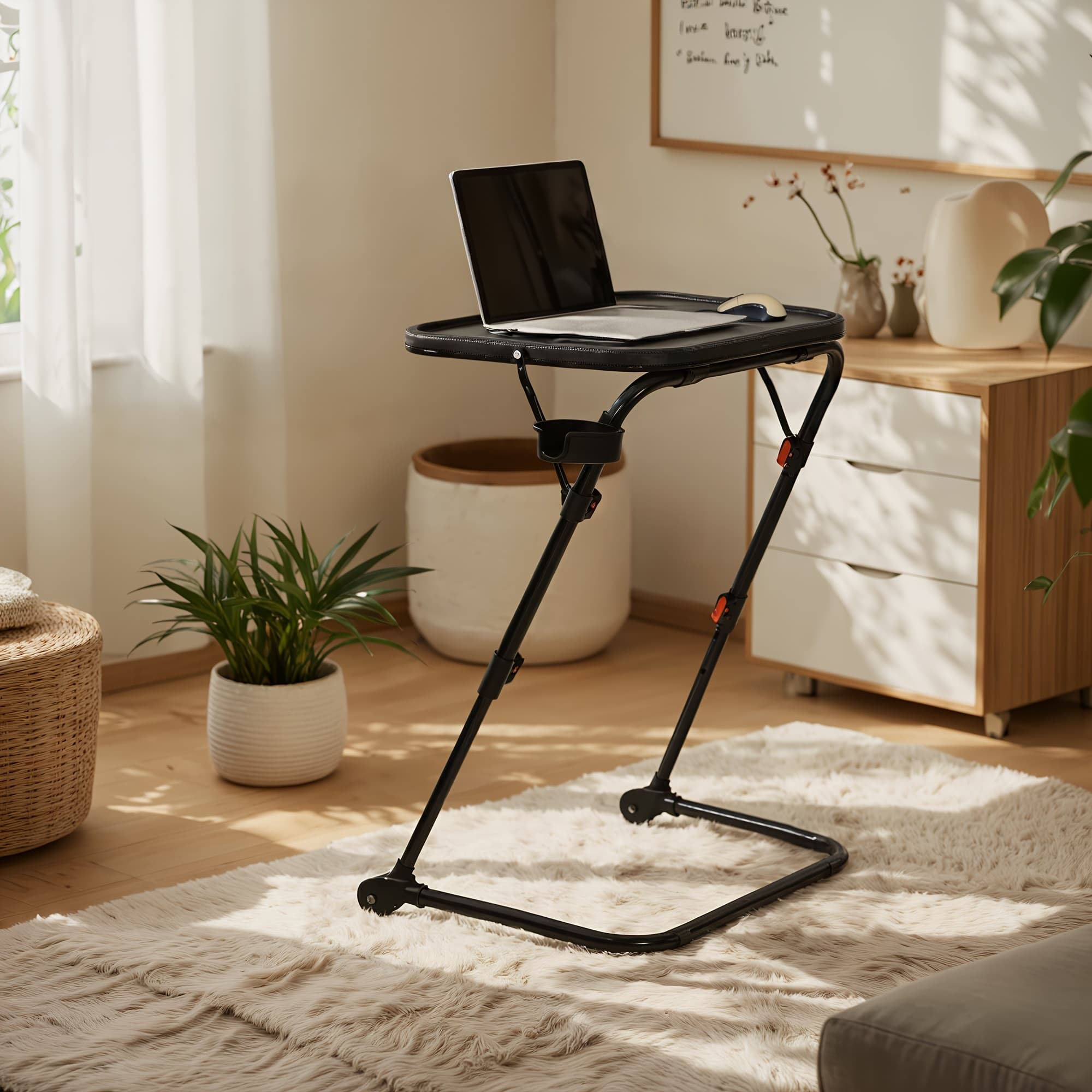 TEMU 1-pack Modern Side Table, Adjustable Height Folding End Table With Tilted Desktop And Cup Holder, Portable Bedside Desk For Laptop, Reading, And Writing, Ideal For Living Room, Apartment - No