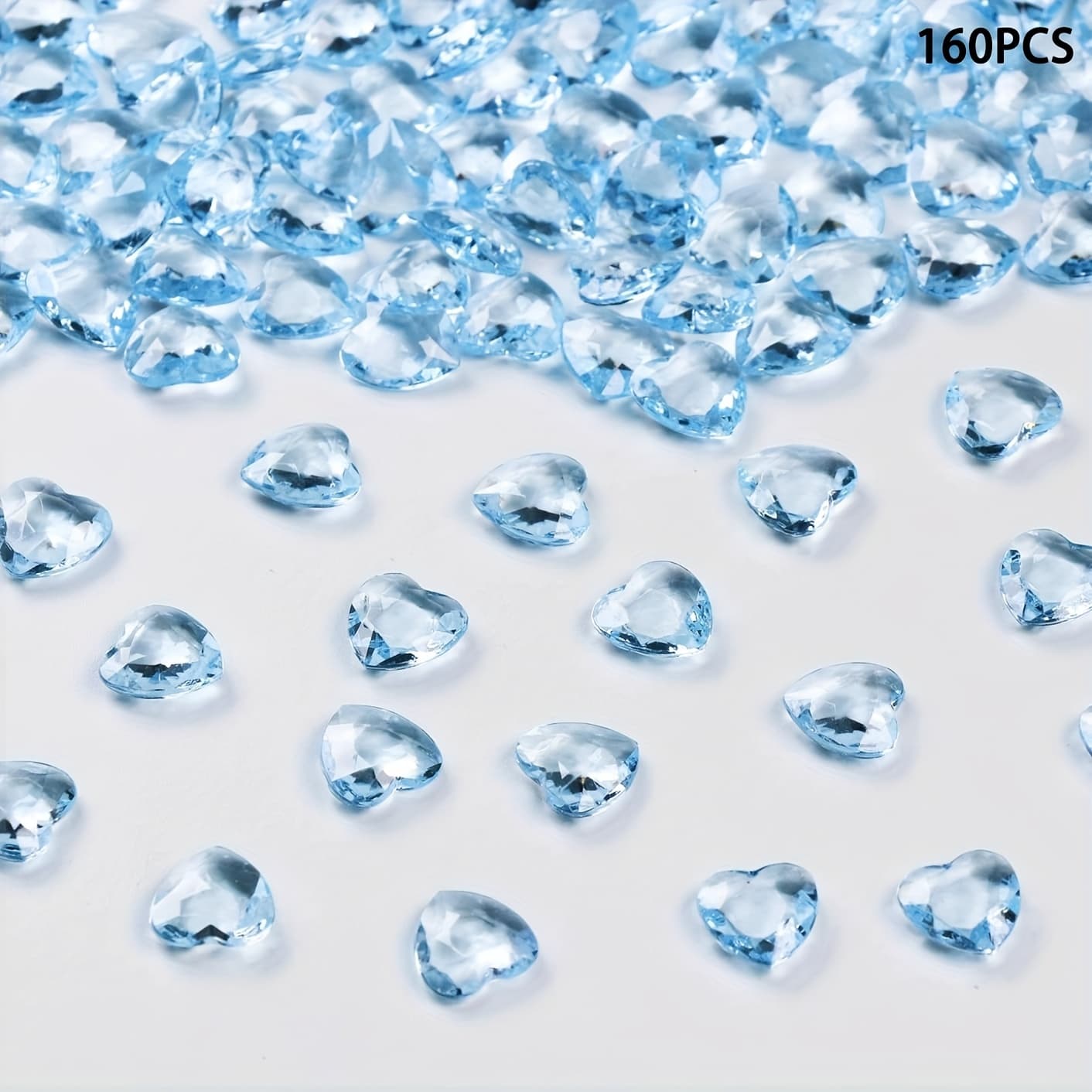 TEMU 160pcs Light Blue Heart-shaped - 12mm Glittering Gems For Decoration, Wedding, Engagement, Valentine's Day Party Decor, Sparkling Table Confetti And Craft Embellishments, Vase Filling Material