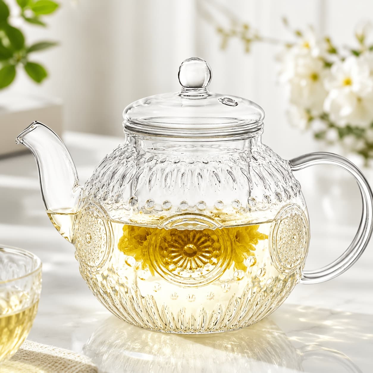 TEMU 1pc Glass Teapot, Tea Kettle Featuring A Detachable Infuser 32oz/1000ml, Borosilicate Glass Vessel - Safe For Stovetop Use, Ideal For Blooming & Loose Leaf Tea Preparation
