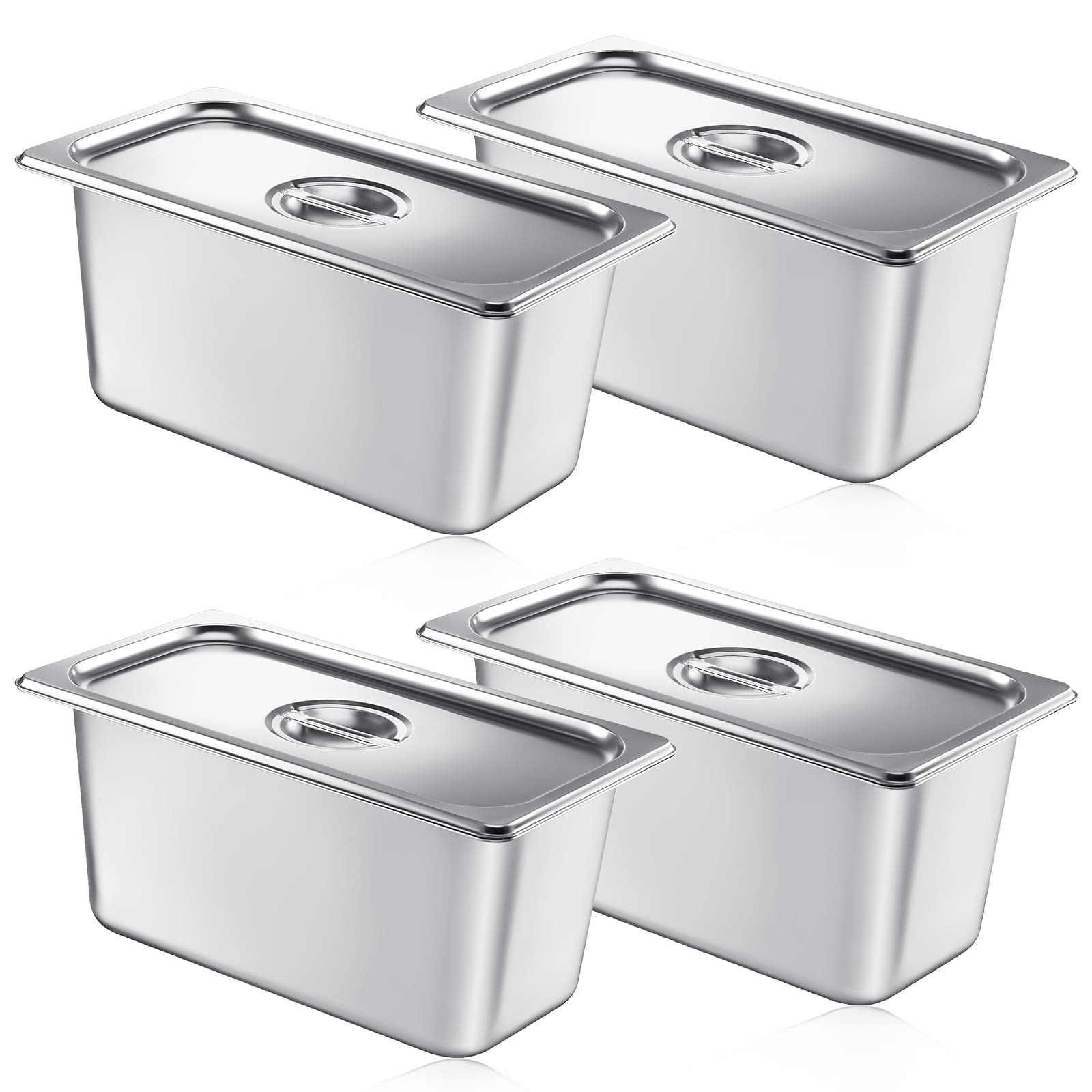 TEMU Ymhpride Of 4 Stainless Steel Hotel Pans With Lids, 1/3 Size And 6 Inches Deep, Ideal For Catering, Home, Parties, Restaurants, Hotels, And Buffets ( Cooking)