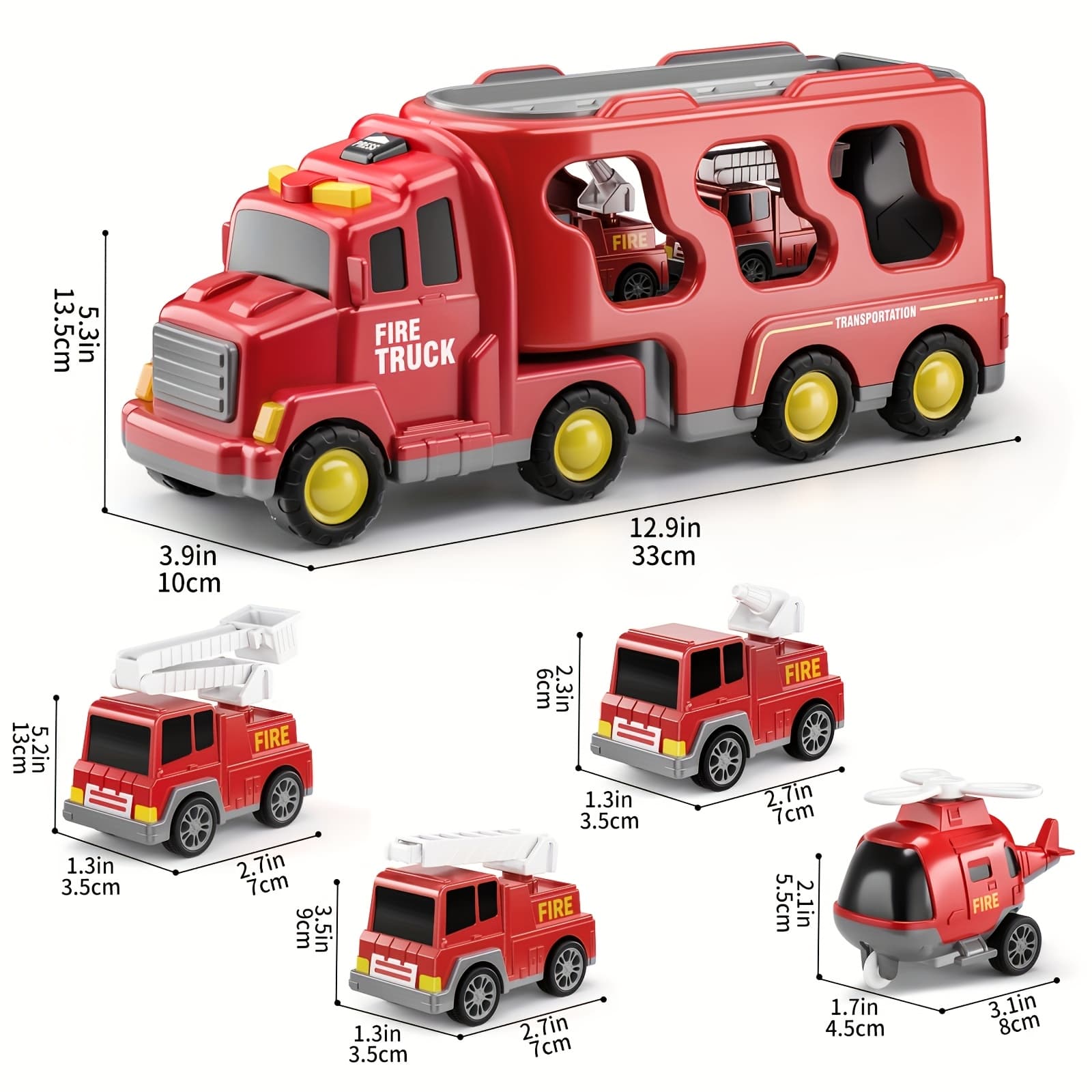 TEMU Home 5-in- Truck Playset, Red Plastic Interchangeable Vehicles, Friction Powered Toy For -9 Years, Ideal Christmas Birthday Gift For Boys And Girls
