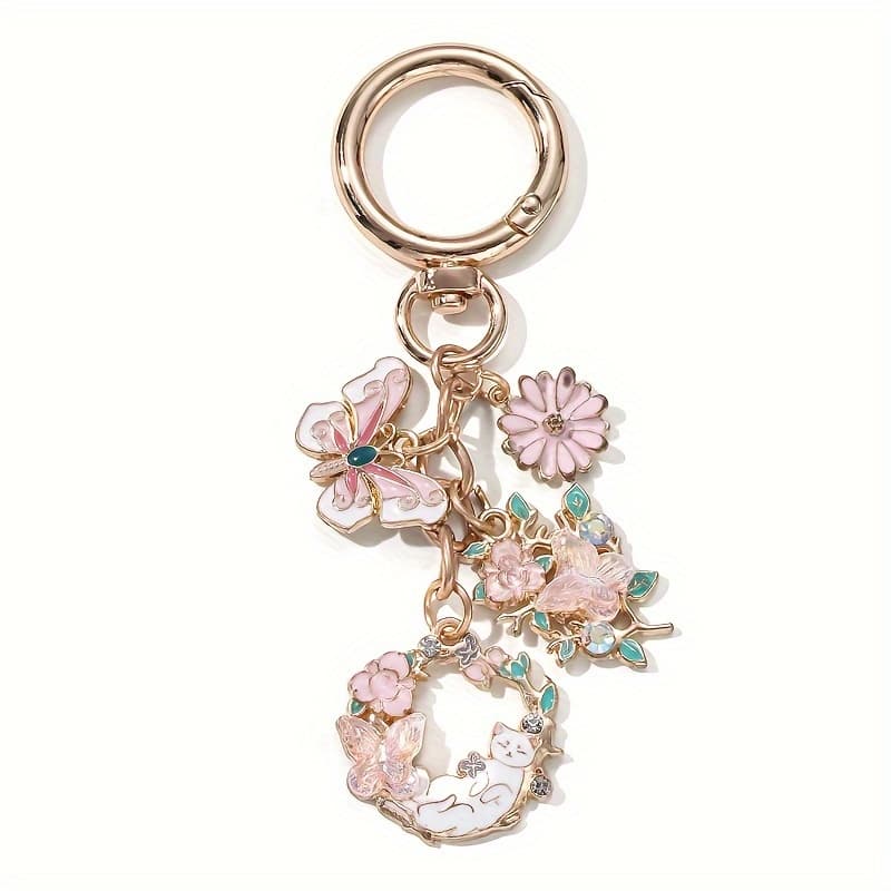 TEMU 1pc Beautiful Cat Flower Enamel Drip Oil Keychain