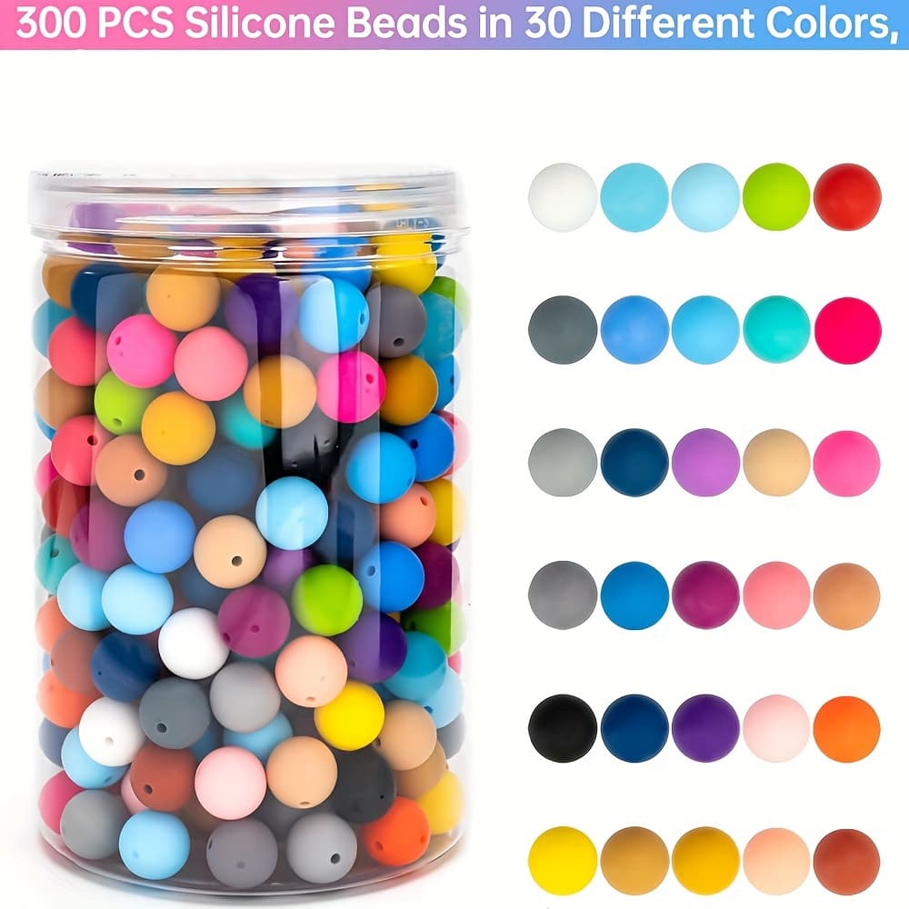 TEMU 300pcs Of Silicone Beads, 15mm Round Silicone Beads, For Diy Christmas Gift Decoration, Keychains, Bracelets, Necklaces And Pen Making, 30 Colors.