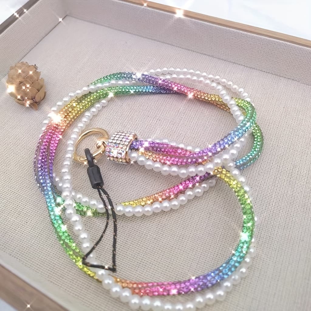 TEMU 1pc Mobile Phone Lanyard, Long Pearl Element Shiny Mobile Phone Lanyard, Free A Universal Patch, New Phone Lanyard, Can Be Used As Earphone Lanyard Or Keychain, Not On , And A Long Style
