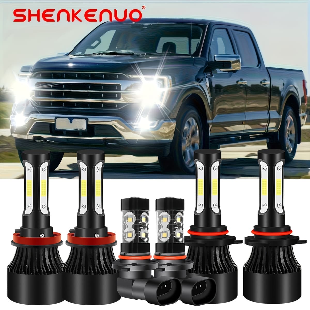 TEMU 6pcs For Ford F150 2015-2023 Led Headlight High Low Beam Fog Light Bulbs Combo, 6000k Super Plug And Play , Without Battery