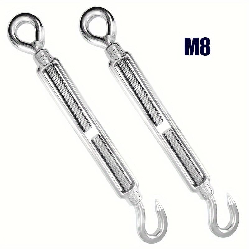 TEMU Industrial Style Adjustable Metal Turnbuckle Set - 2 Pack 304 Stainless Steel Eye & Hook Tensioners For Cable Railing M4 M6 M8 With Wall Mount , -resistant & Heavy-duty