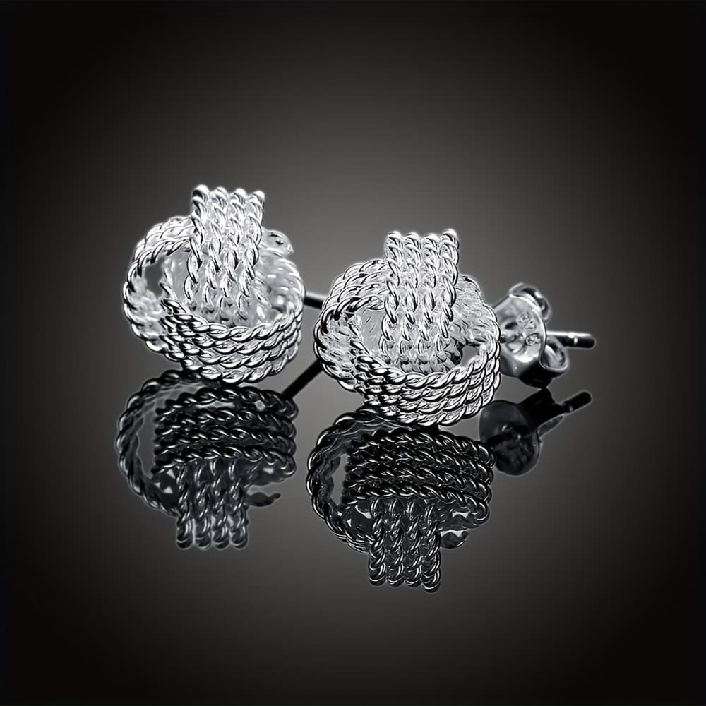 TEMU S925 Pure Silvery Jewelry Fashion Simple Exquisite Gift Tennis Earrings Woven Ball For , Christmas, Gift