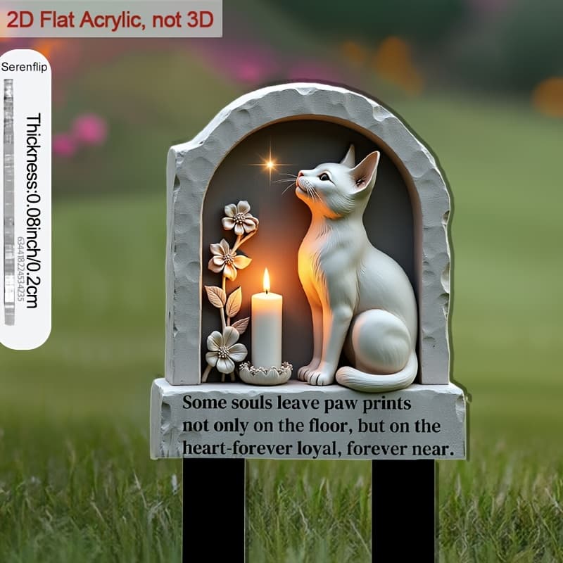 TEMU 2d Flat - 【2d Flat】 1pc 2d Flat Acrylic 9.06 In Garden Stake With For Yards White Cat Statue With A Candle Adds Charm To Lawns And Potted Plants, For Patio Decor And Gift Ideas