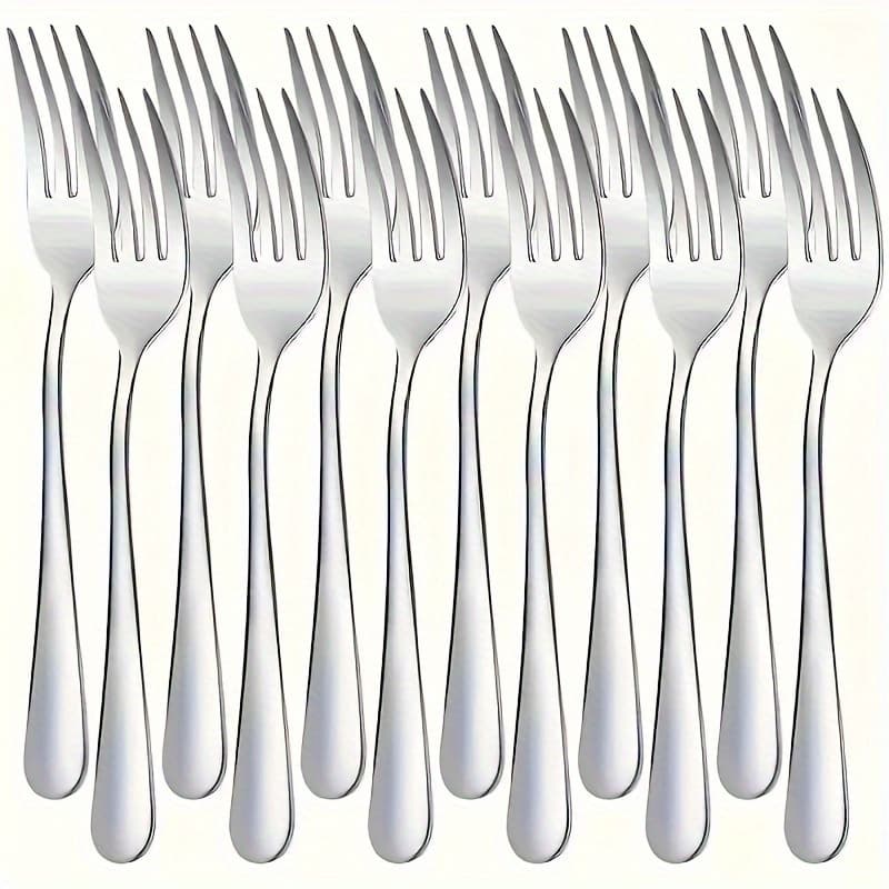 TEMU 12pcs Stainless Steel Fork Set - Elegant Dinner, Salad And Dessert Fork For Home, Restaurant Use - Food Grade Fork - Durable Silver Tableware Set