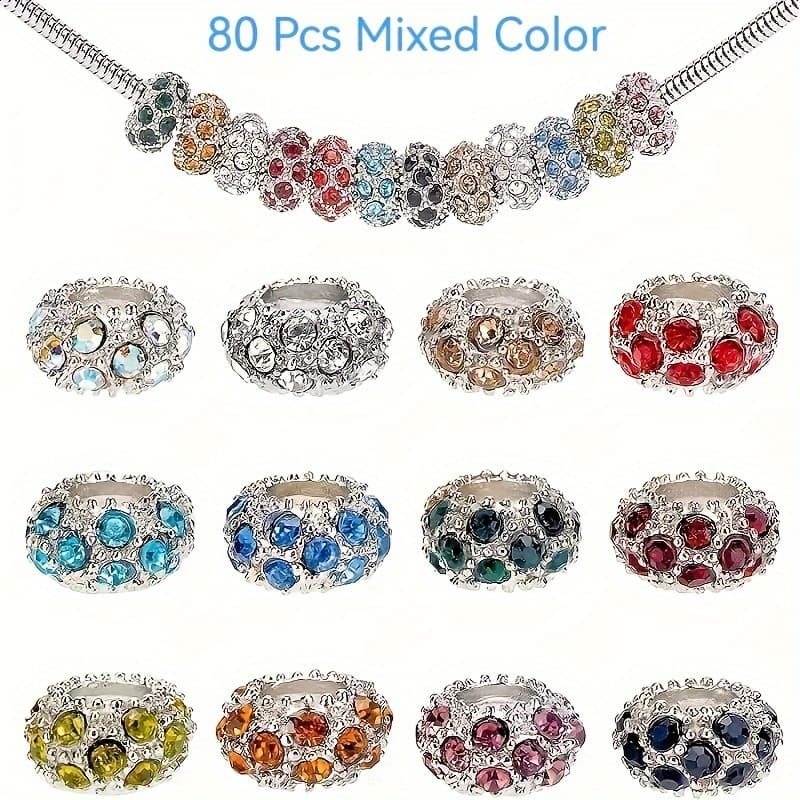 TEMU 80pcs - Large Hole, Mixed White & Golden Colors, 11x6mm, 5mm Hole - Ideal For Diy Chain Charm Bracelets
