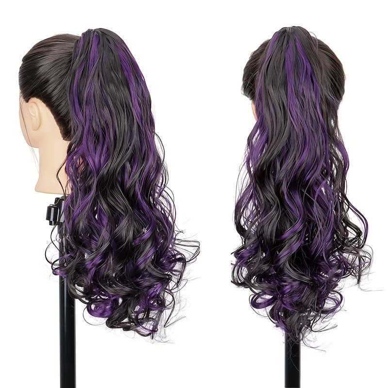 TEMU Synthetic Colored Ponytail Extension With A Claw Clip, Featuring Long, Curly, Wavy Hair, Perfect For Women For Everyday Or Party Occasions.