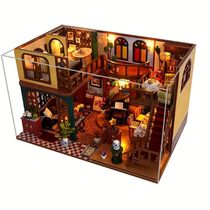 TEMU Double-layer Dollhouse Model Kit With Dust Cover Handmade Tiny House Toy Ornament Home Decorations Christmas Gift (no Glue Batteries)