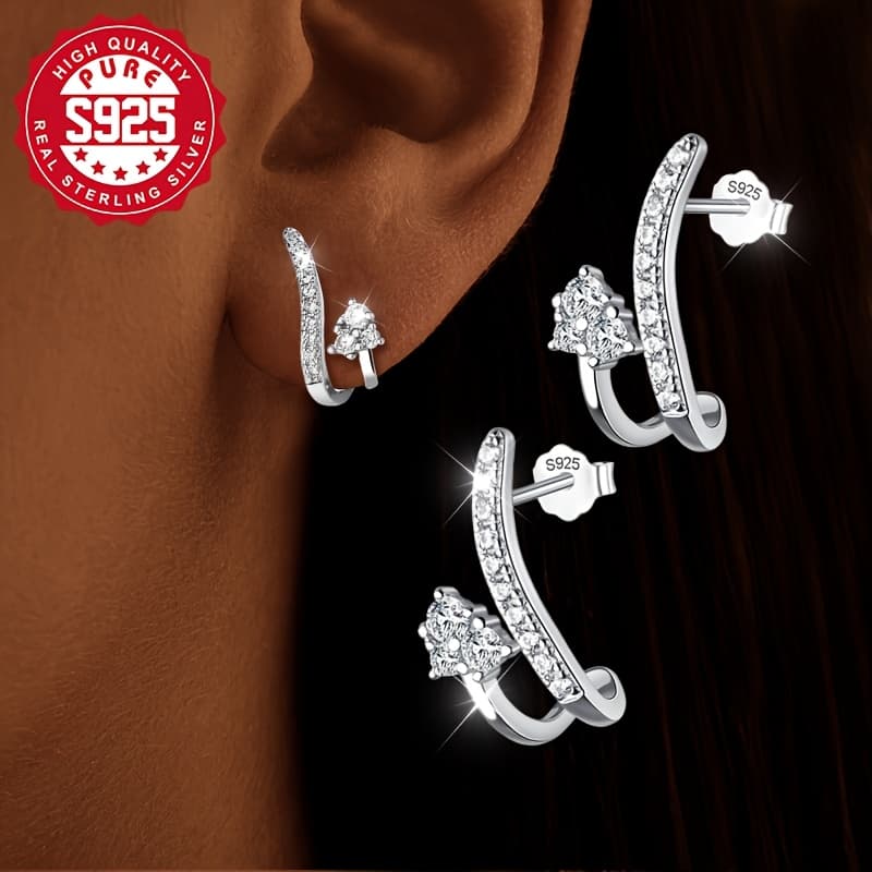 TEMU S925 Pure Silvery Elegant Earrings, Natural Stone Inlay, Free, Lightweight Design, Suitable For Daily Wear And Gift . Wear Season, Perfect For Birthdays, Valentine's Day, Teacher's Day, Christmas