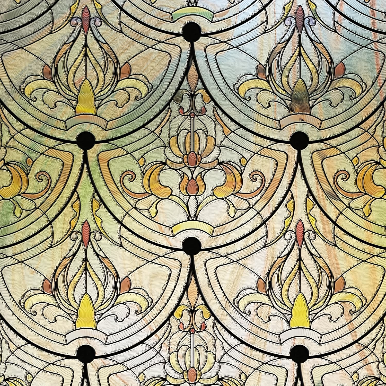 TEMU Decorative 3d Stained Glass Window Film For Privacy In Bathrooms And Front Doors, Designed To Block Sunlight And Control Heat, Featuring A Static Cling And Golden Design